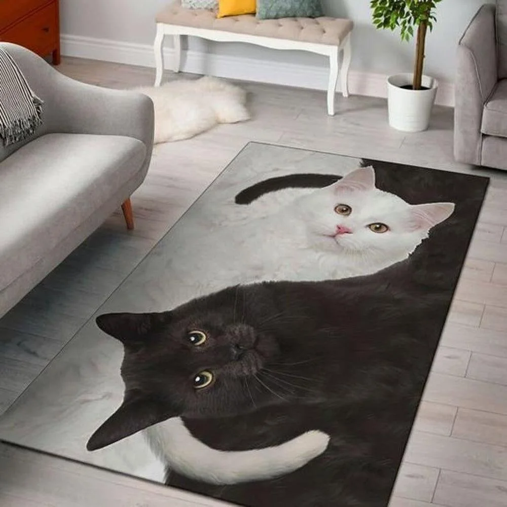 

CLOOCL Yingyang CAT Rug Decorative Floor Rug Carpet Living Room Children's Bedroom Bedside Non-slip Floor Mats Kitchen Bathroom