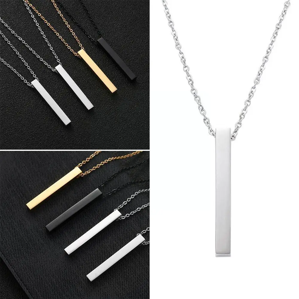 

New Rectangle Necklaces For Men Women Alloy Stick Column Cuboid Pendant Necklace Boys Girls Fashion Party Jewelry V1S3