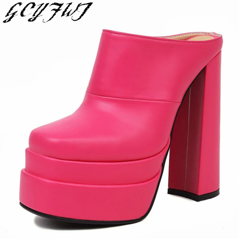 

Summer Women Slippers Square Toe Crude Heel Women's Double Layer Waterproof Platform Shoes Slip-on High Heels Sexy Female Pumps