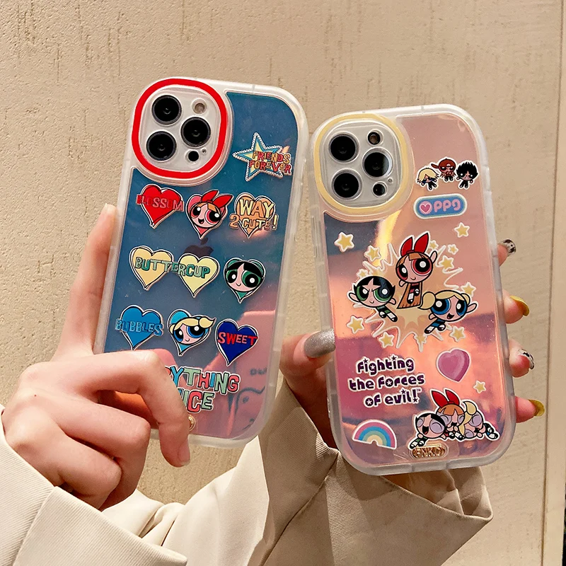 

BANDAI Cute Cartoon Powerpuff Girls Phone Case for iPhone 11 12 13 pro max XS MAX X XR 7 8 Plus Cover