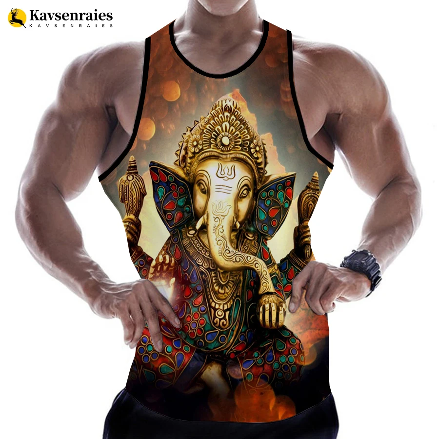 

Лето 2023, Ганеш, жилет с головой слона, Hinduism God Ganesha, Майки с 3D принтом, мужская и женская уличная одежда, большие размеры, рубашки без рукавов