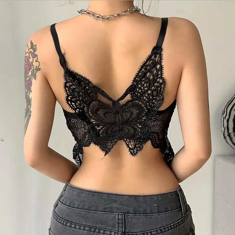 

Women V Neck Corset Top With Straps 2022 Summer Sexy Back Stitching Butterfly Crop Sleeveless Lace Stitching Club Bra Tops w168