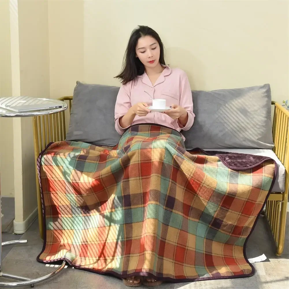 Носимое фланелевое теплое одеяло плюшевая шаль в клетку на диване зимнее офисное