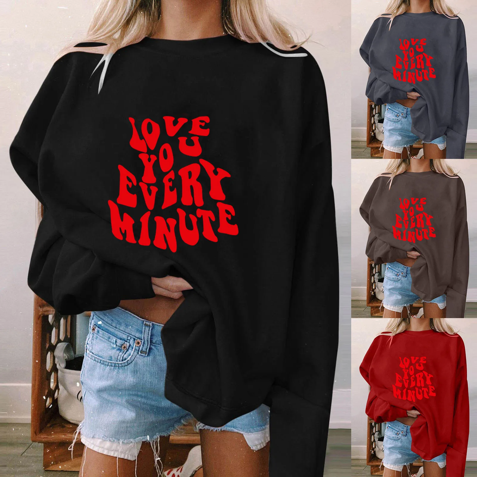 

Women's Hoodies Womens Casual Hoodless Sweatshirt Valentine's Day Print Long Sleeve Pullover Heavy Sweat Jacket with Hood