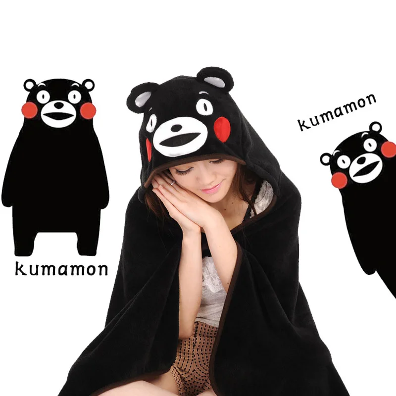 

Japanese Anime Kumamon Hooded Fleece Blanket Cute Kumamon Bear Soft Throw Cosplay Cloak Cape Shawl Flannel Wrap Carton Plush Toy