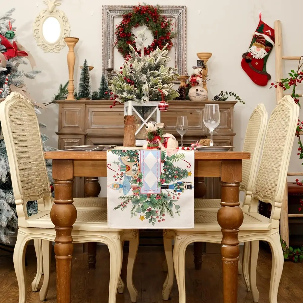 Рождественский Щелкунчик Рождественская елка Льняная дорожка для стола Декор
