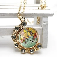 2020 new fashion world map double sided rotating crystal pendant glass convex round necklace men and women necklace gift