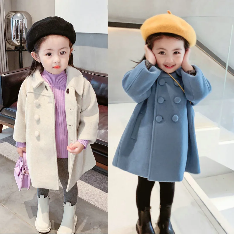 

Double Breasted Girls Woolen Coats Autumn Winter Trench Jacket Coat 2-6Yrs Children Clothes for Kids Outerwear Birthday Present