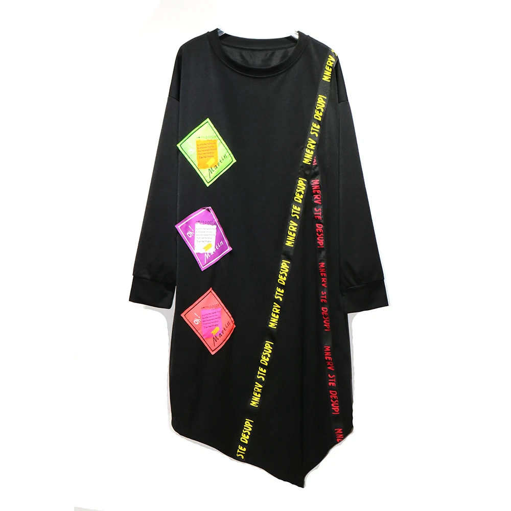 240950 Осенние модные платья нестандартной формы женские лоскутные свободные