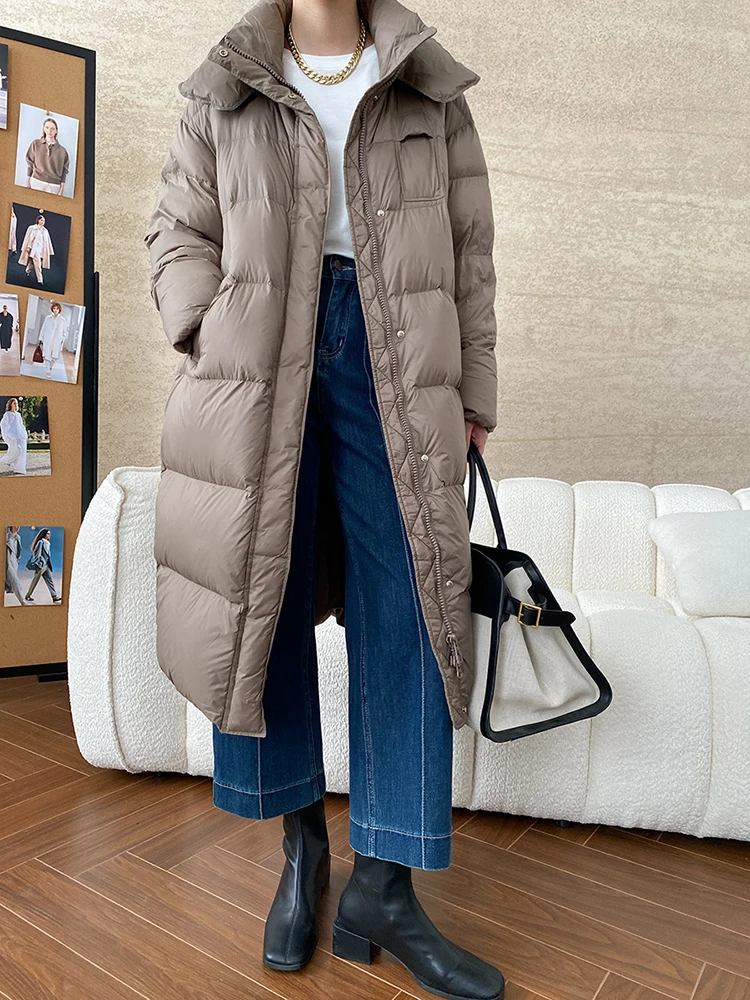 Женский пуховик EAM с капюшоном и длинными рукавами