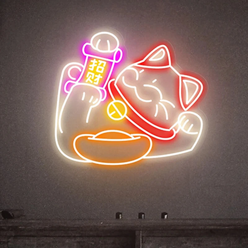 

Неоновая вывеска счастливая кошка Милая японская аниме светодиодная фотовывеска индивидуальный бизнес логотип магазина Настенный декор креативные эстетические неоновые светильники
