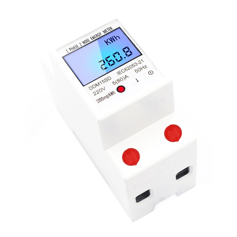 

Din Rail LCD Digital Backlight Single Phase Energy Meter Kwh Power Consumption Meter Wattmeter Electronic 220V 80A