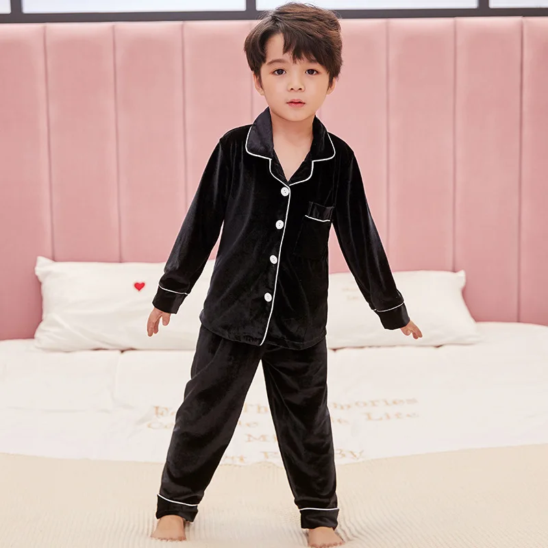 Winter Velour Pajamas Sets for Children Autumn Long Sleeve Turn-down Colloar Warm Sleepwear Kids Homewear Boys Girls Pyjama Suit