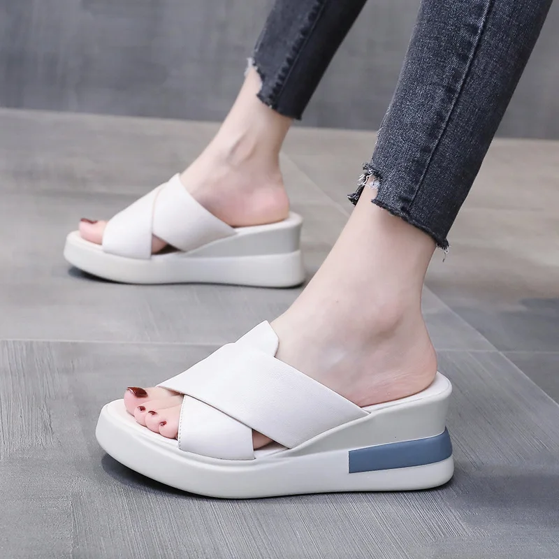 New Women Slippers Summer 2022 Fashion Modern Slides Wedges 7cm Platform Shoes Woman Slippers Causal Shoes Ladies Slides Female