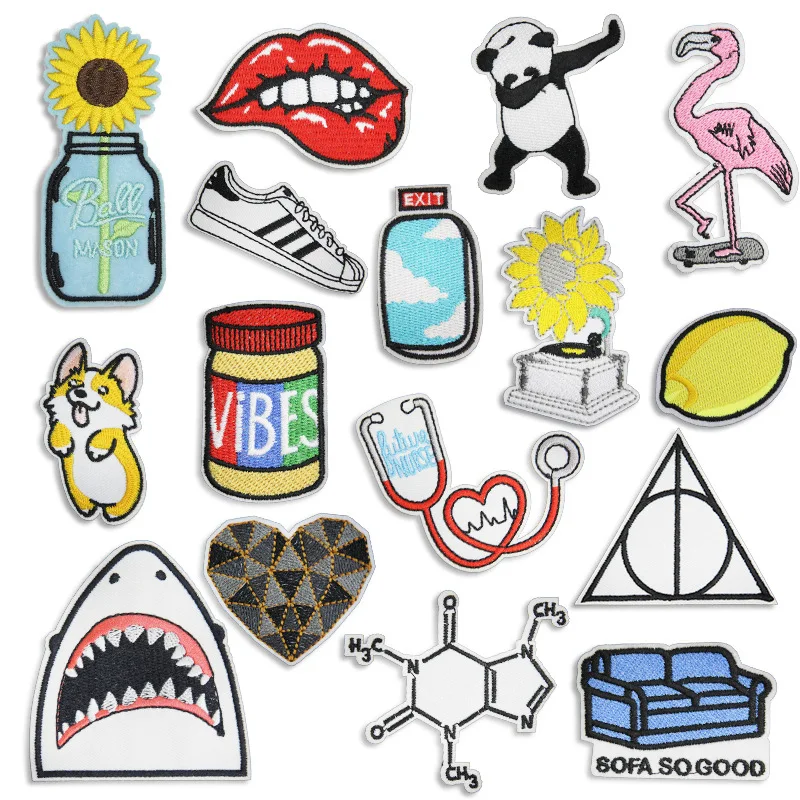 Тканевый наклейка для дивана «Химическая формула» с вышитыми аппликациями креативных узоров, эмблема с изображением корги и акулы, пластыри на гладильной основе, стетоскоп.