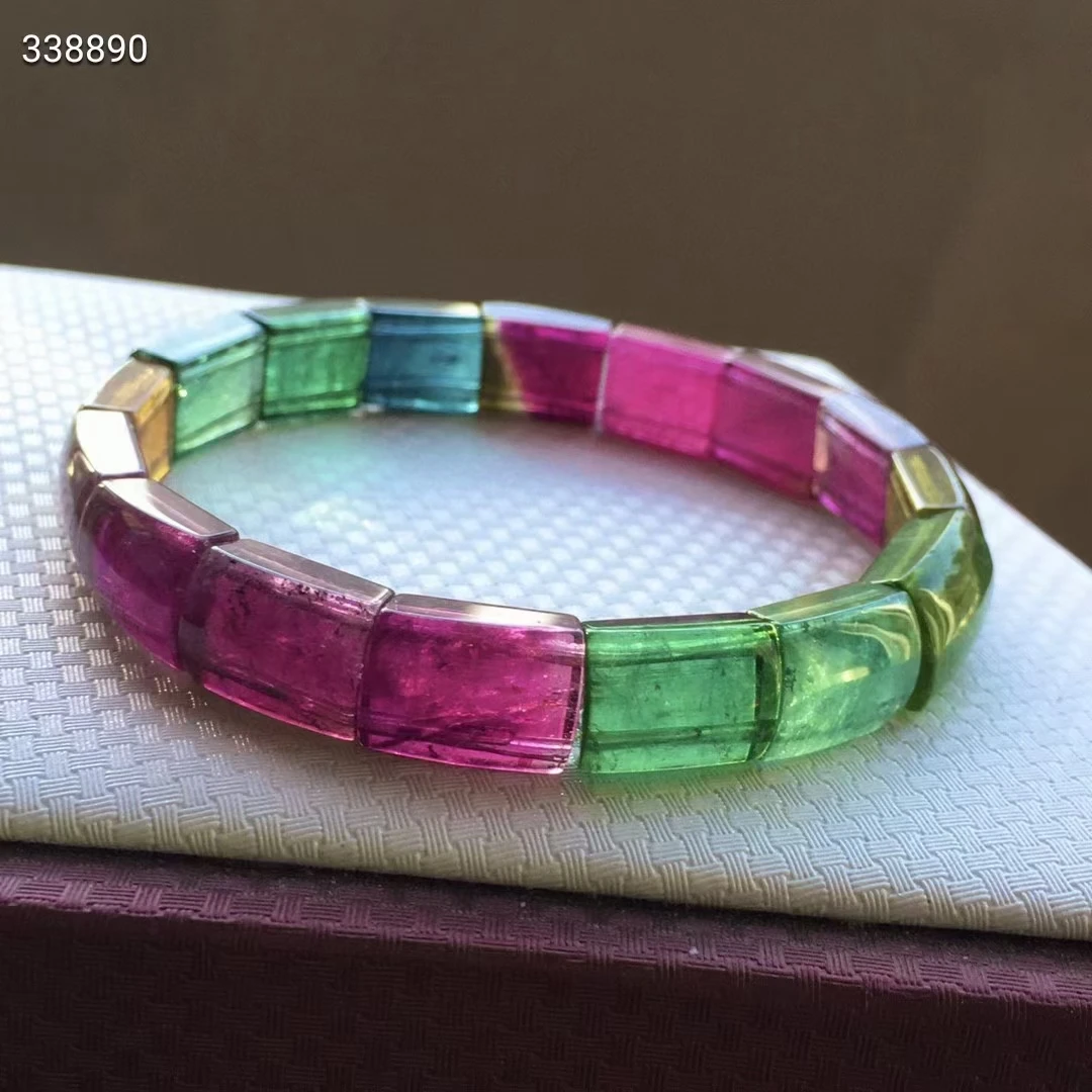 

Natural Red Green Tourmaline Bracelet Bangle Clear Rectangle Beads 9/12/6mm Brazil Rare Tourmaline Women Men AAAAAAA