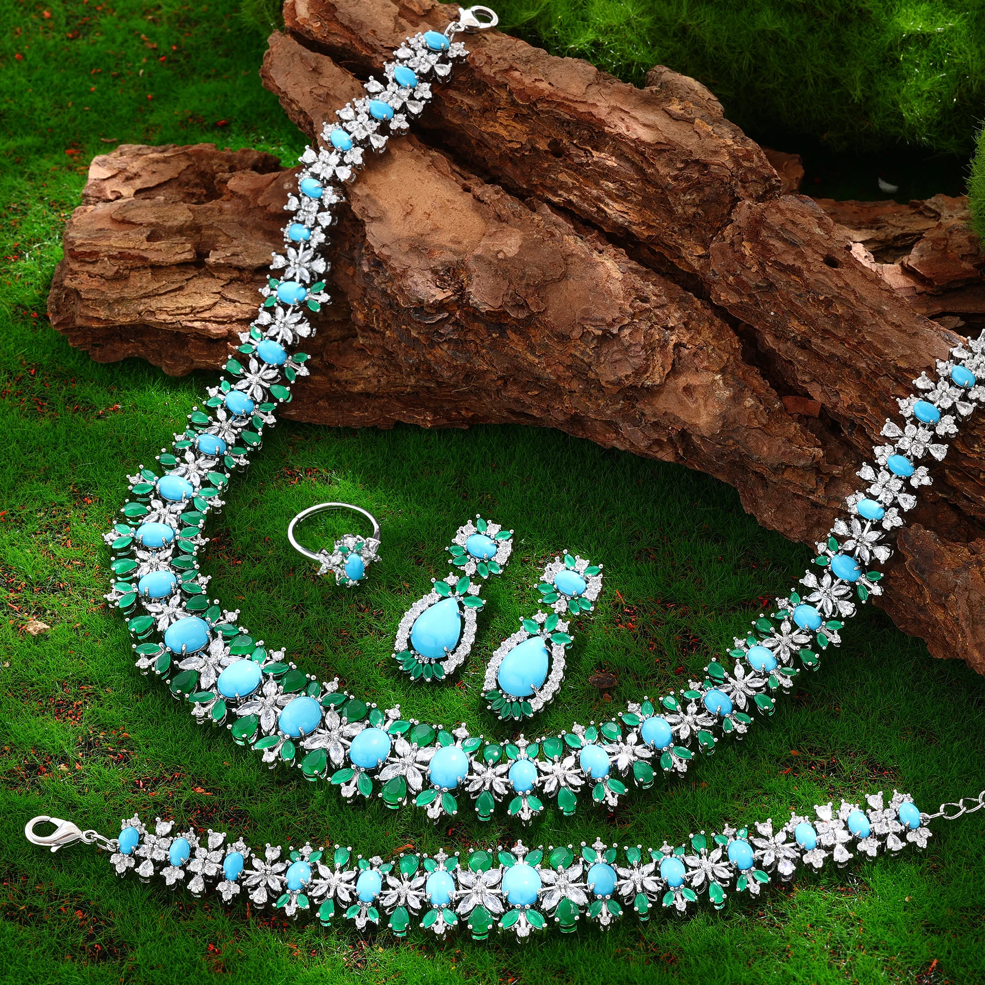 2023 New 4 Pieces Bridal Wedding Set Cubic zirconia Women's Party Jewelry Set, Dubai Nigeria CZ Crystal Wedding Jewelry Set