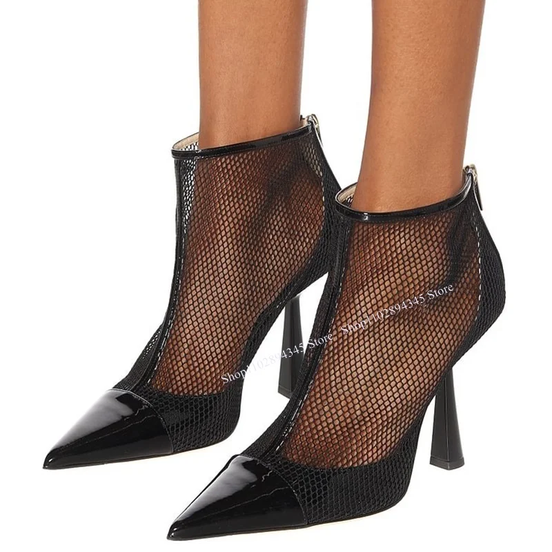 

Black Mesh Pointed Toe Boots Thin High Heel Patchwork Fashionable Sexy 2023 Summer Casual Big Size Woman Shoes Zapatillas Mujer