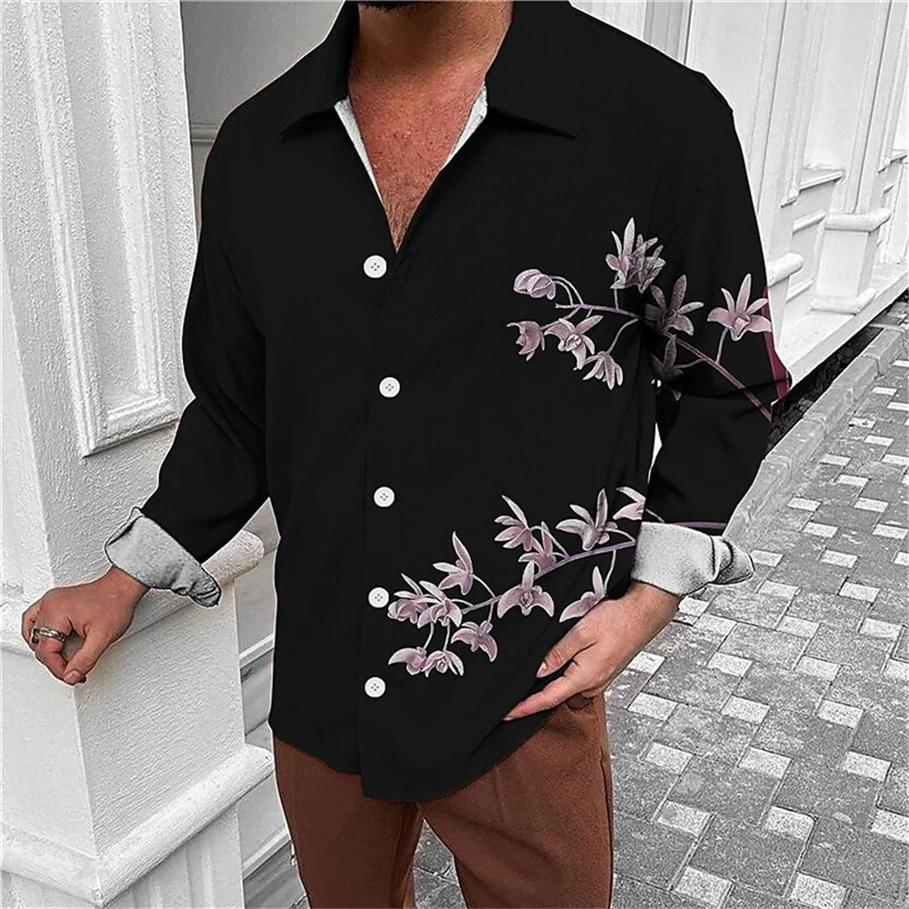 2023 Summer Men's Shirt Leaf Flower Pattern High-quality Long-sleeved Shirt Simple Fashion Street Style Designer Men's Clothing