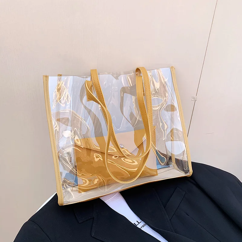 

Large Capacity Tote Transparent Large Bag PVC Female 2021 New Korean Fashion Shoulder Bag Jelly Bag Tote Bags