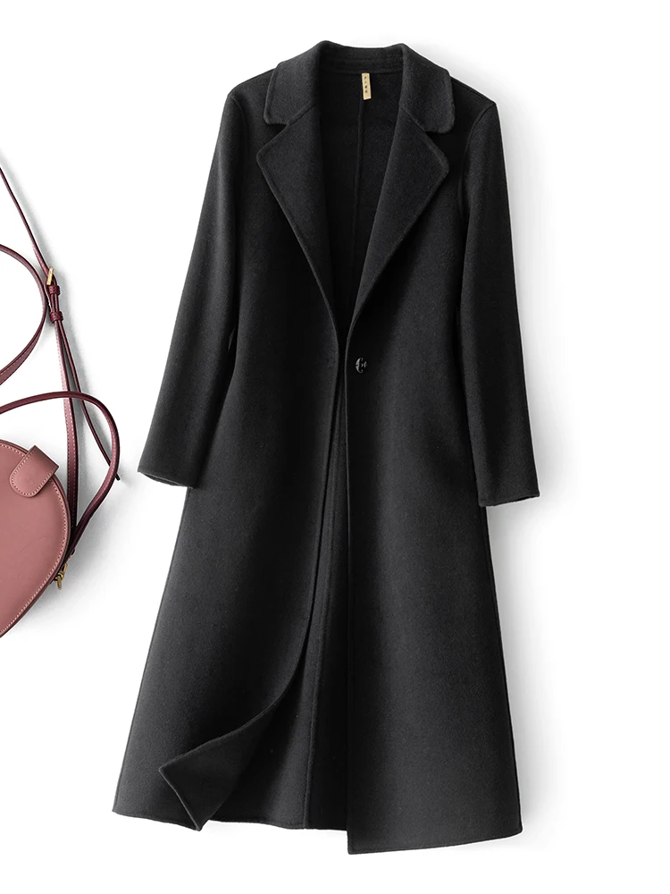 Женское однотонное шерстяное пальто