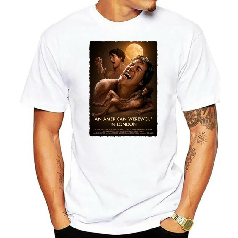 

Camiseta de un hombre lobo американо в Лондоне V.9, Постер белой пленки, все tamгоды, S-3Xl, индивидуализированная