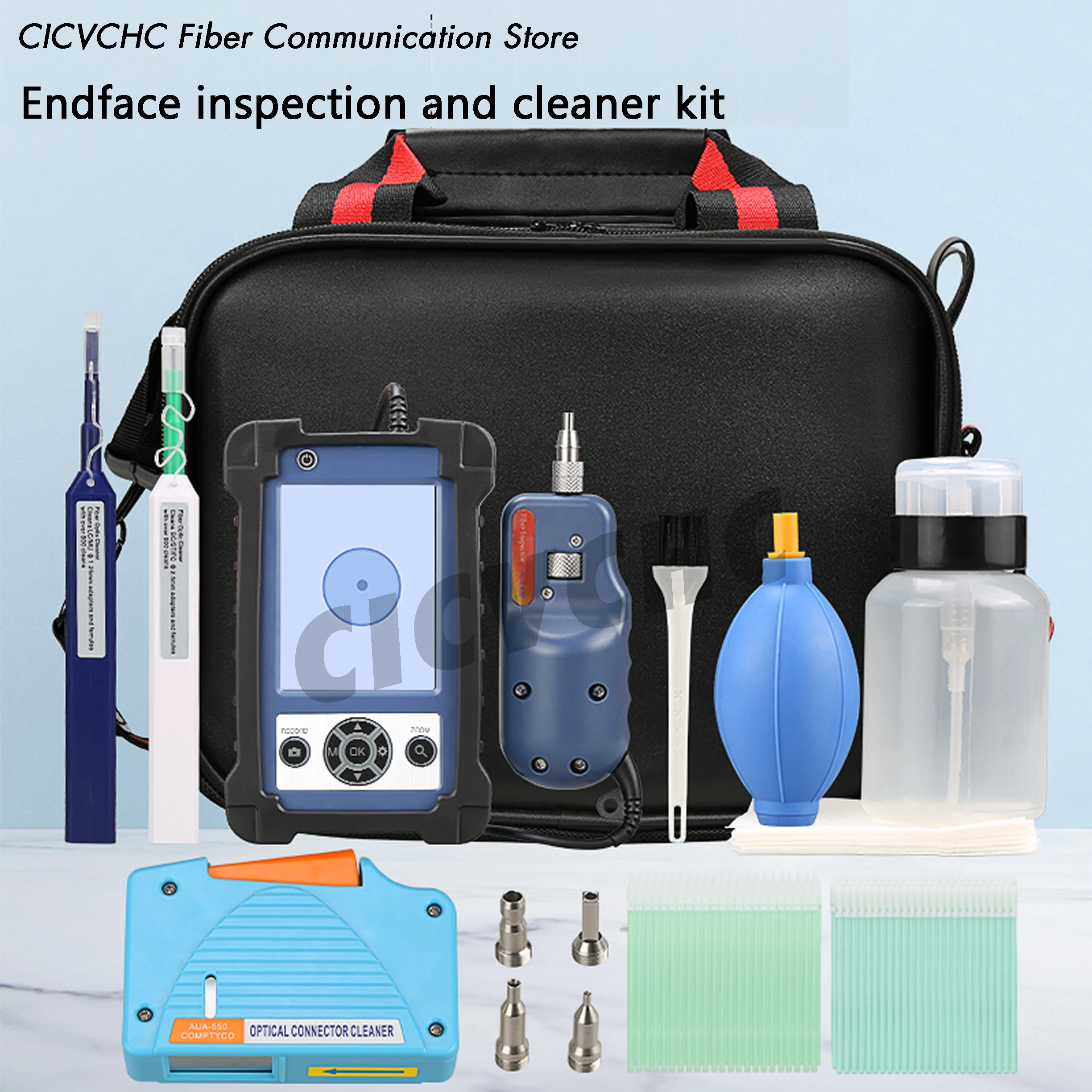 Fiber End-face Inspection and Cleaner Tool Kit with 400x Portable Fiber Endface Microscope