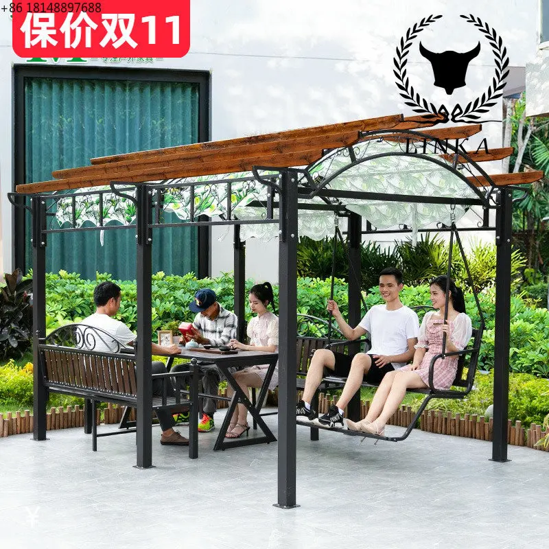 

Павильон наружный двор из массива дерева Антикоррозийные деревянные качели Виноградная полка вилла навес
