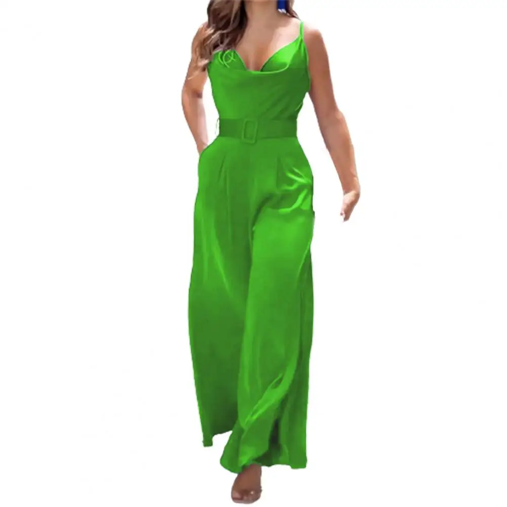

Summer Women Jumpsuit 2023 V Neck Sleeveless Spaghetti Strap Low-cut Tight Waist Wide Leg Suspenders Jumpsuit Women Clothes