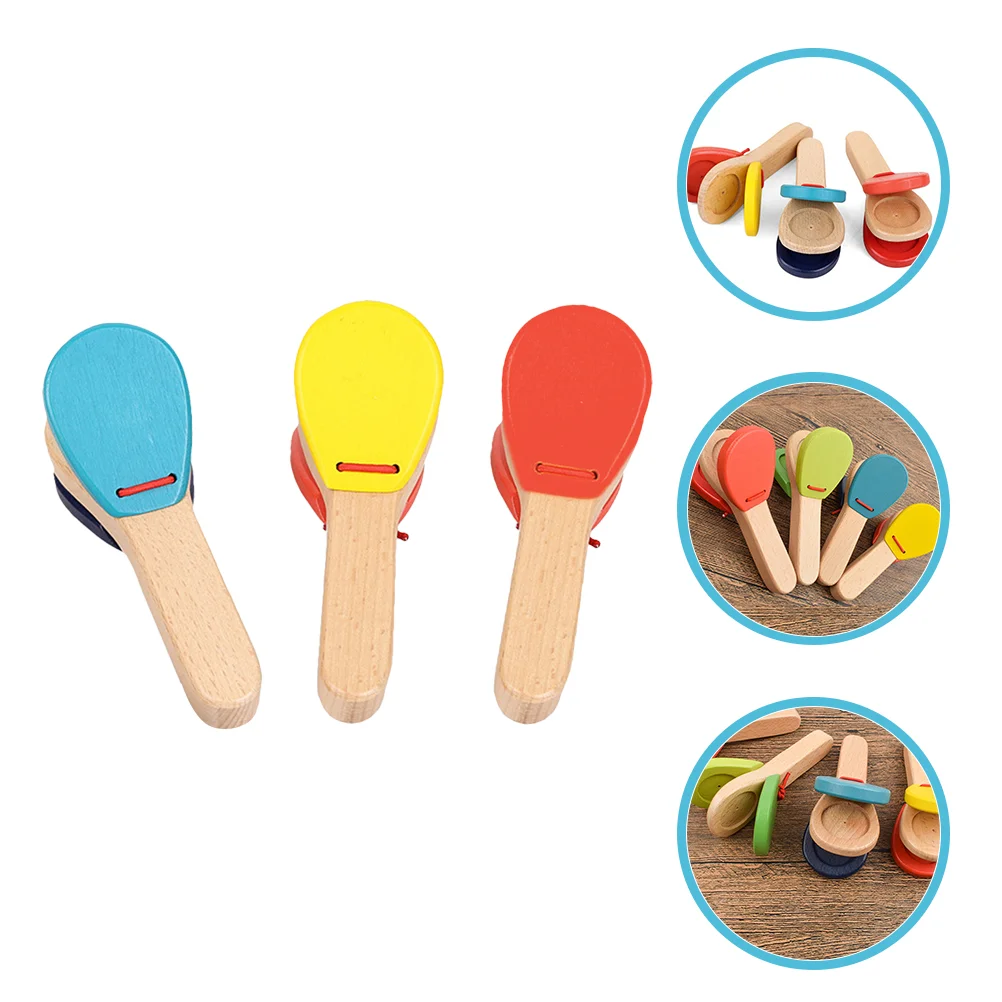 

3 Pcs Baby Toy Wooden Hand Bells Toddlers Musical Toys Wood Cymbal Kids Castanet Toy Hand Clappers Toy Children Castanet Toy
