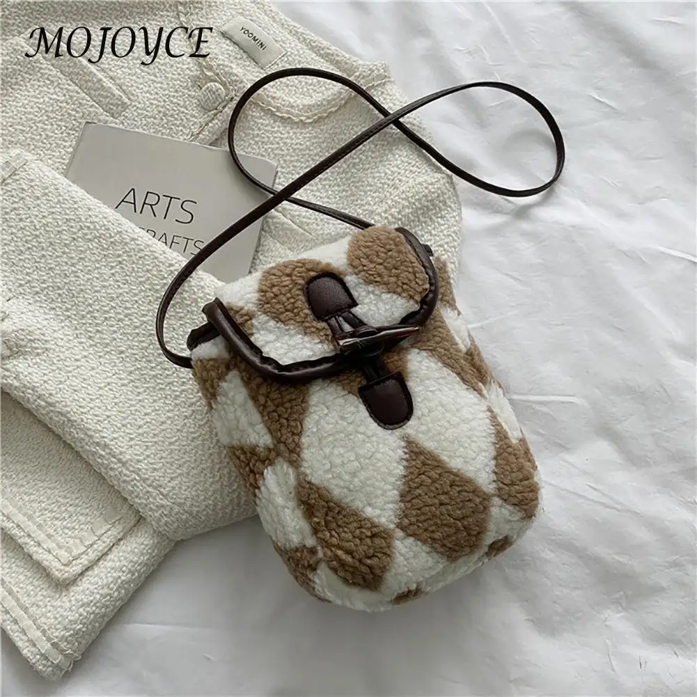 

Винтажные женские сумки на плечо, Повседневная плюшевая сумка в клетку с бриллиантами, зимние универсальные сумки-мессенджеры, товары для п...