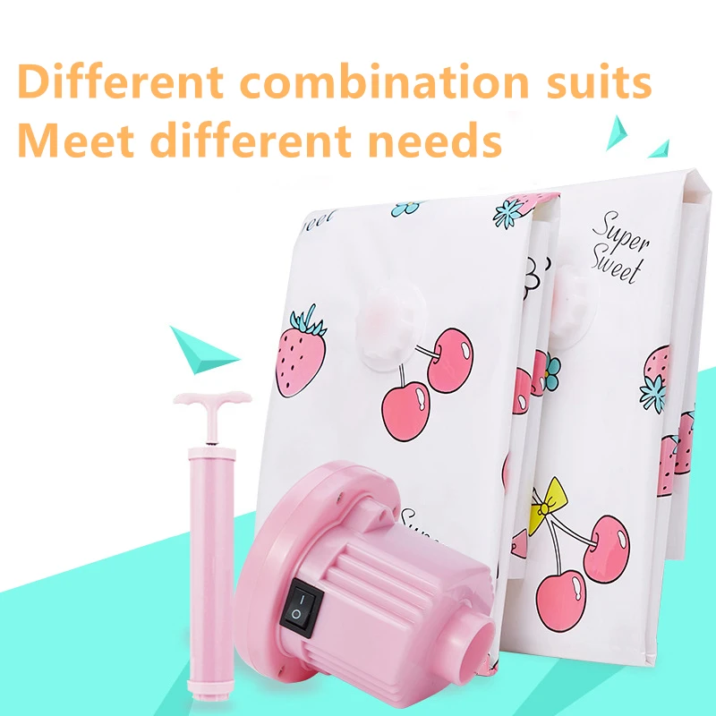 

Large Vacuum Storage Bag Cute Pink Organizer Transparent Foldable Clothes Organizer Seal Compressed Bag Electric Suction pump