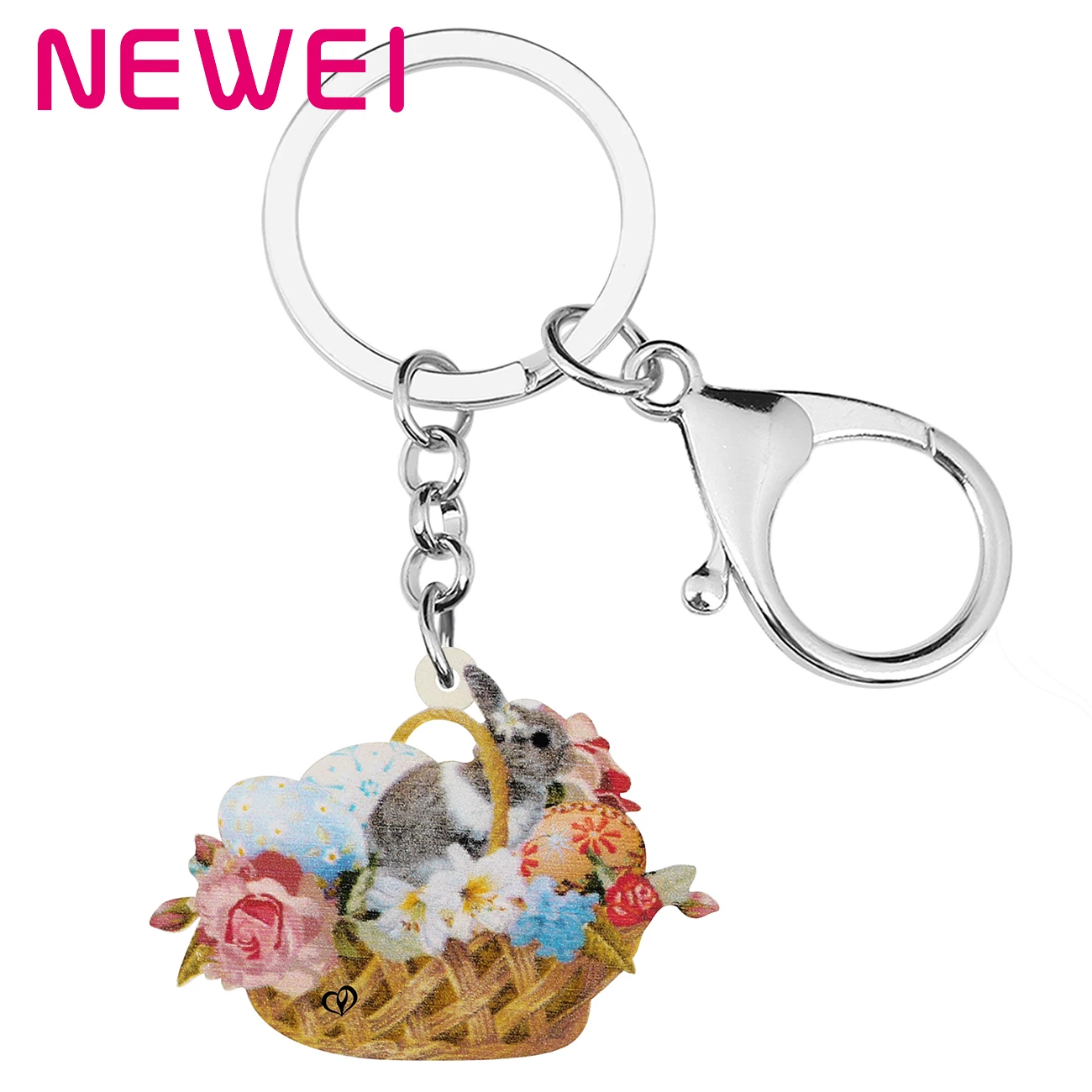

NEWEI Acrylic Easter Eggs Bunny Rabbit Flower Basket Keychains Car Key Ring Gifts Fashion Jewelry for Women Girl Bag Accessories
