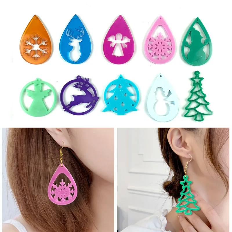 

DIY Water Drop Shape Christmas Snowflake Snowman Epoxy Resin Earrings Molds Silicone Moulds Jewelry Making Tools