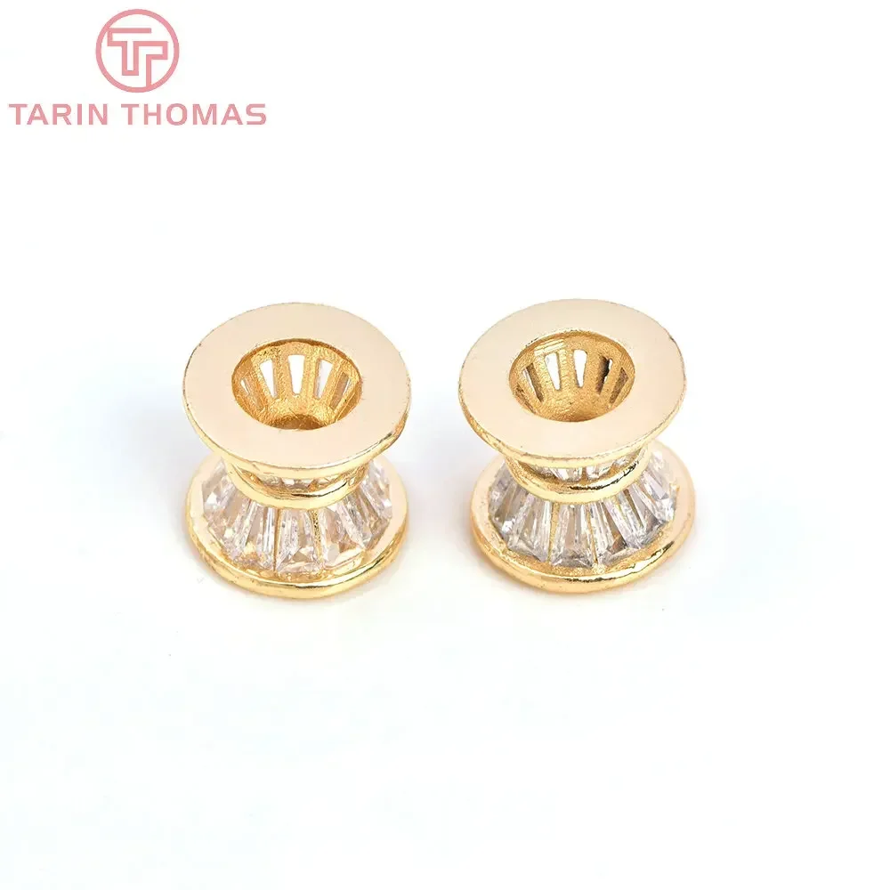 (7098) 4 шт. 10 5x9 мм 24-каратное золото латунь с циркониевыми бусинами в форме барабана