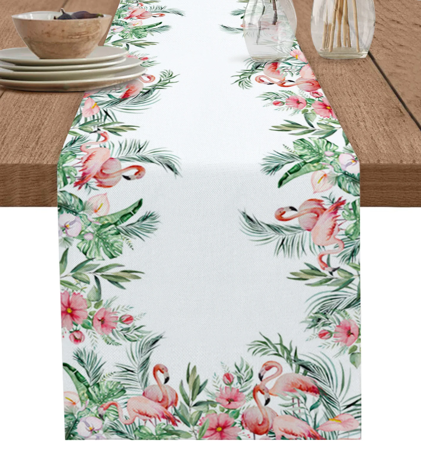 

Ins Style Tropical Plants Flamingos Table Runner Kitchen Dining Table Cover Wedding Party Decor Cotton Linen Tablecloth