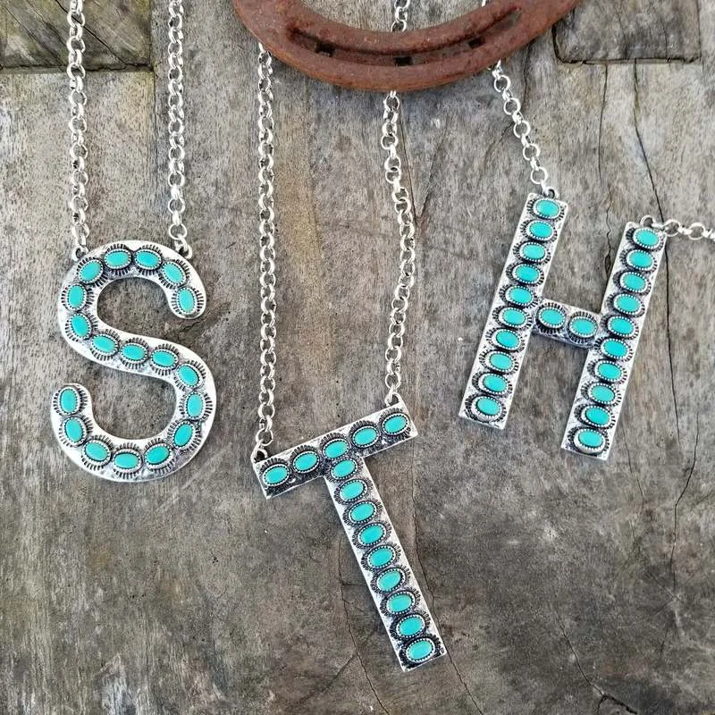 Комплект из колье и серёг с бирюзовым кулоном