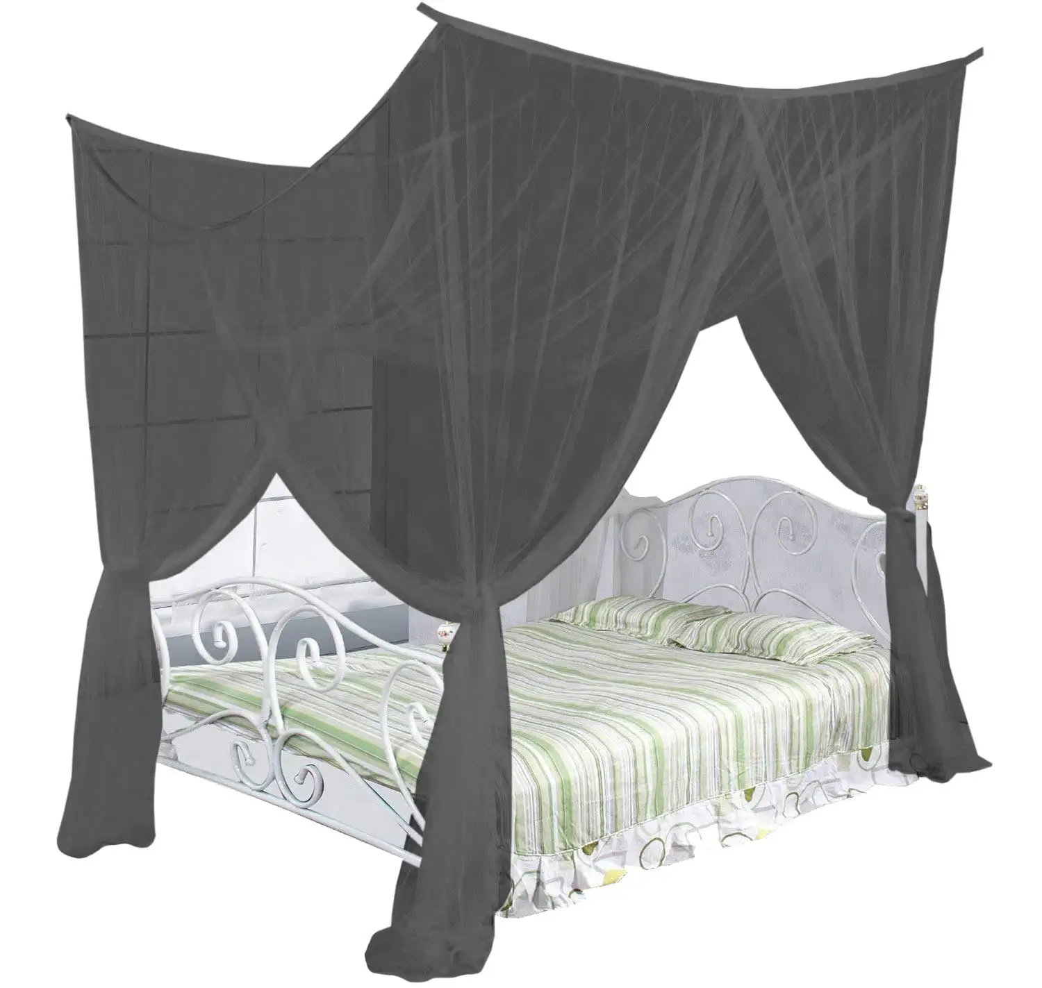 

Just Four Corner Post Elegant Mosquito Net Bed Canopy Set, Black, Full-Queen-