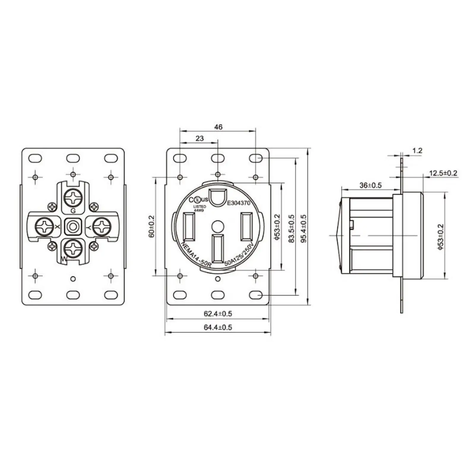 Американская промышленная розетка NEMA 14-50R с 4 отверстиями электрическая 50A 125 В/250 В