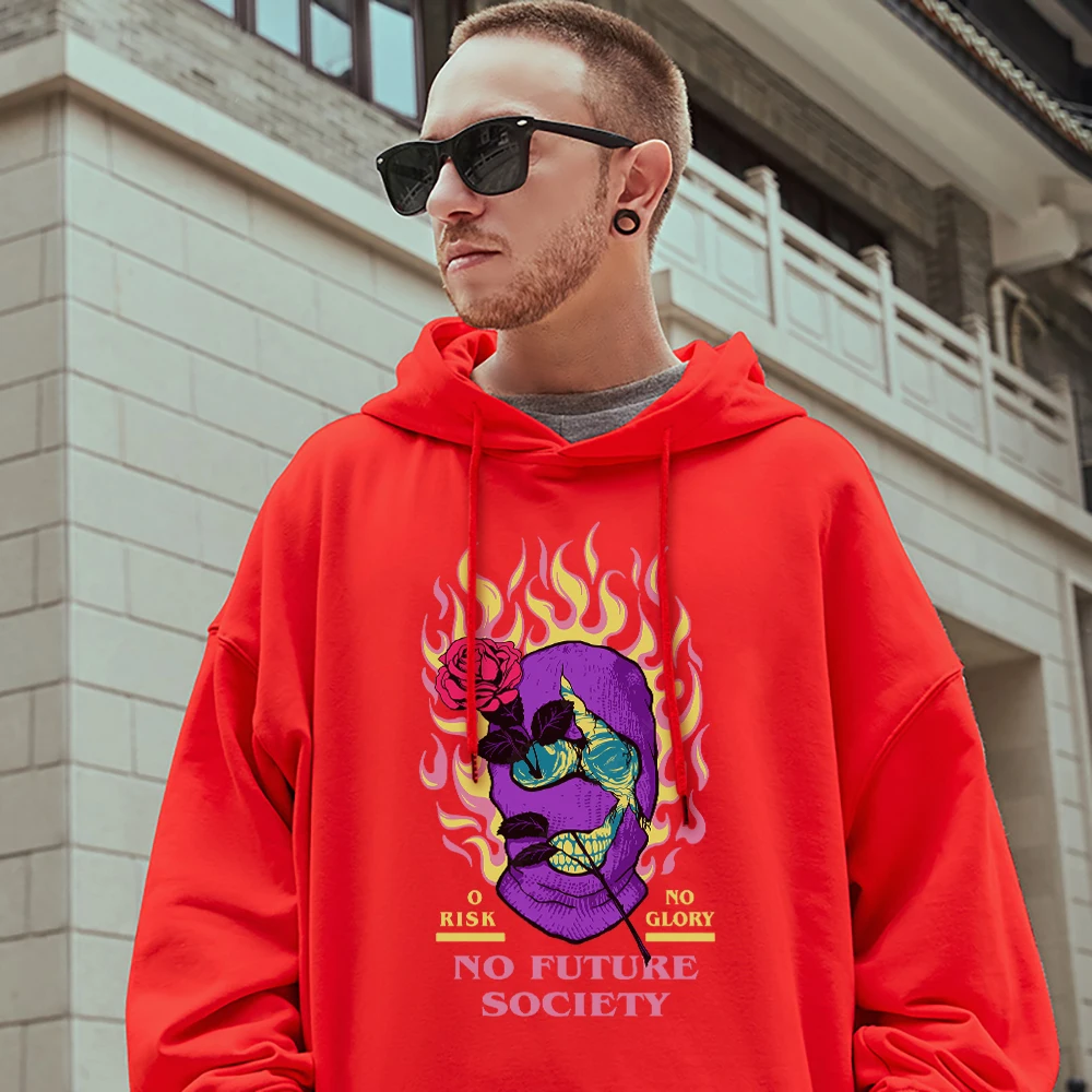 

No Future Society Burning Love Zombie Love Printed Men Sweatshirt Trendy Brand Casual Hooded Oversize Spring Mans Cotton Hoodies