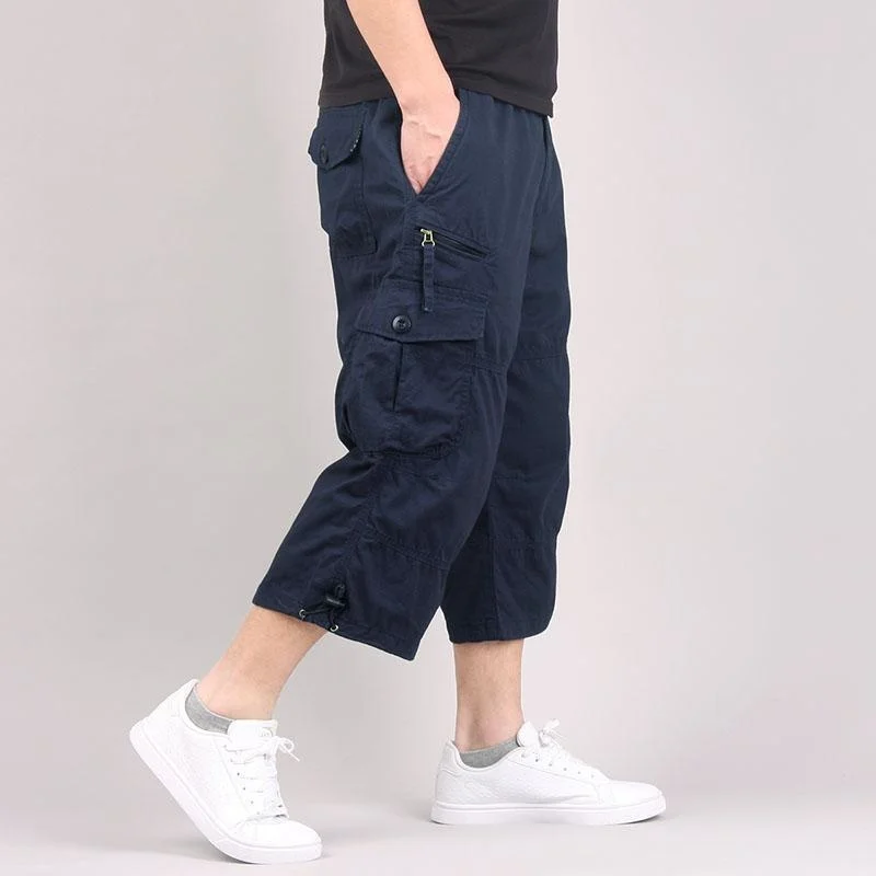 

Мужские летние длинные шорты-карго, повседневные хлопковые Капри с несколькими карманами, укороченные брюки, популярные шорты в стиле милитари