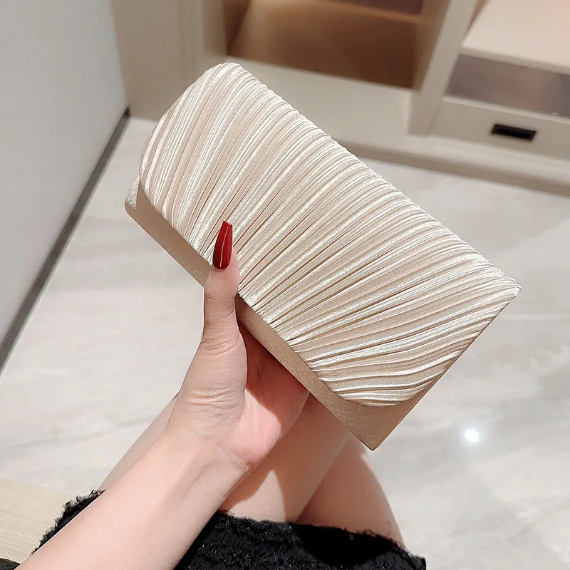 

Qyahlybz Princess Evening Bags Fashion Pleated Shoulder Bag Casual Simple Dinner Banquet Crossbody Bag for Women