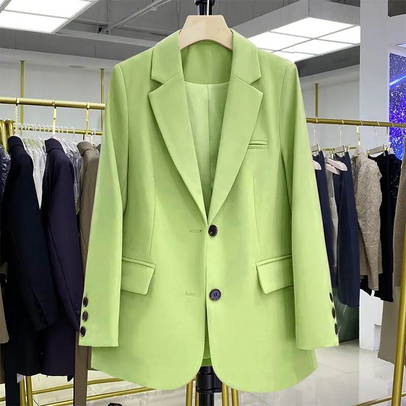 Blazer for Women Casual Korean Solid Color Long Sleeve Slim Jacket Women Coats Cropped Blazer