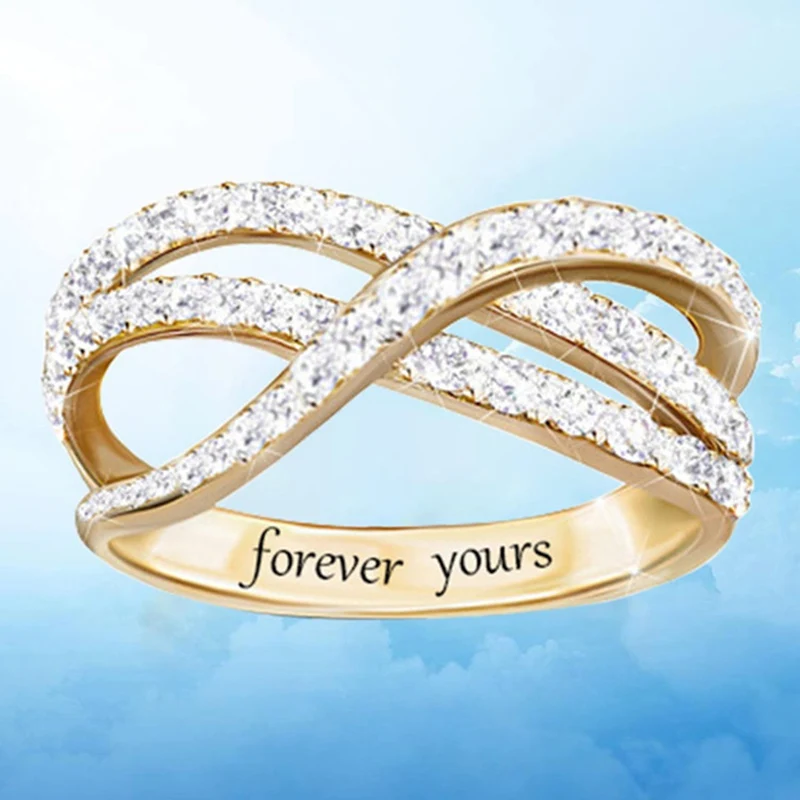 

New Creative Trendy Gold Cross Twist Rings For Women White 3 Row CZ Stone Inlay Punk Fashion Jewelry Party Gift Finger Ring