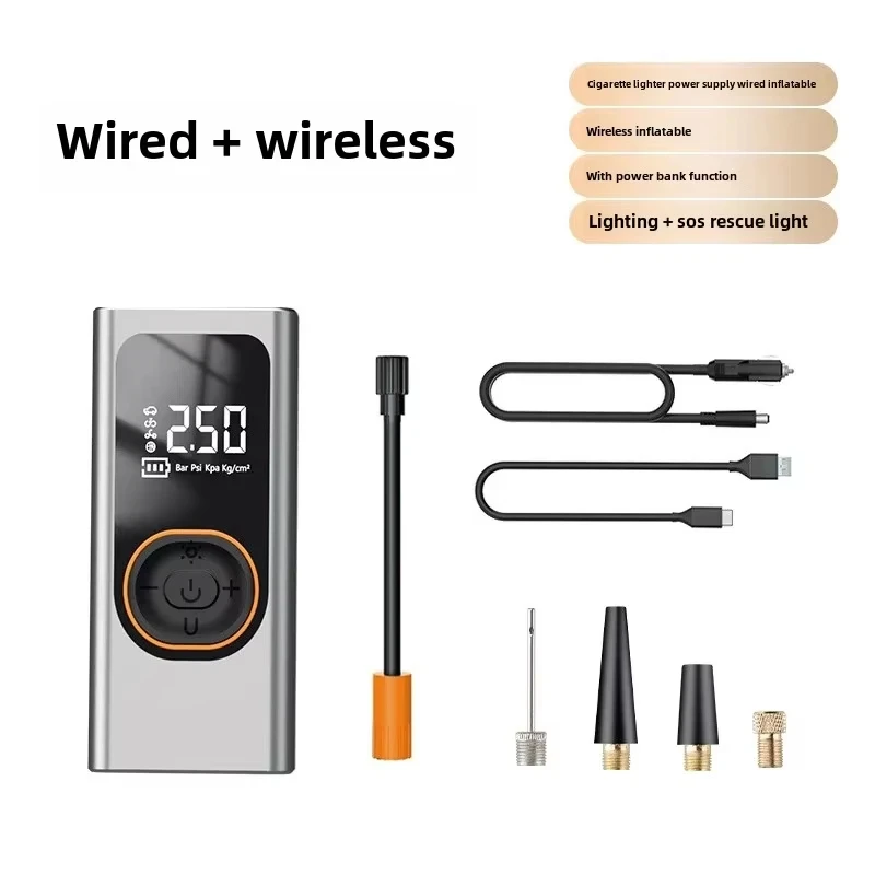 

Портативный насос для накачивания шин мотоцикла высокого давления, беспроводное аварийное автомобильное зарядное устройство, компактный прочный насос для накачивания тачек