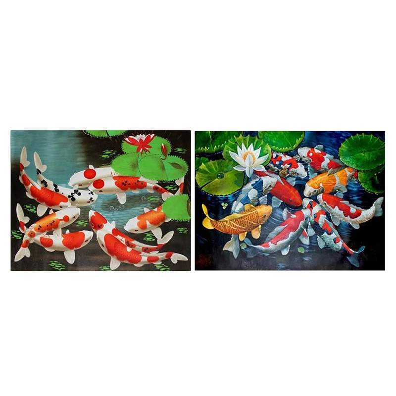 

2Set 5D Art Diamond Painting Round Full Diamond Koi Carp Cross Stitch Kits Embroidery Home Decoration