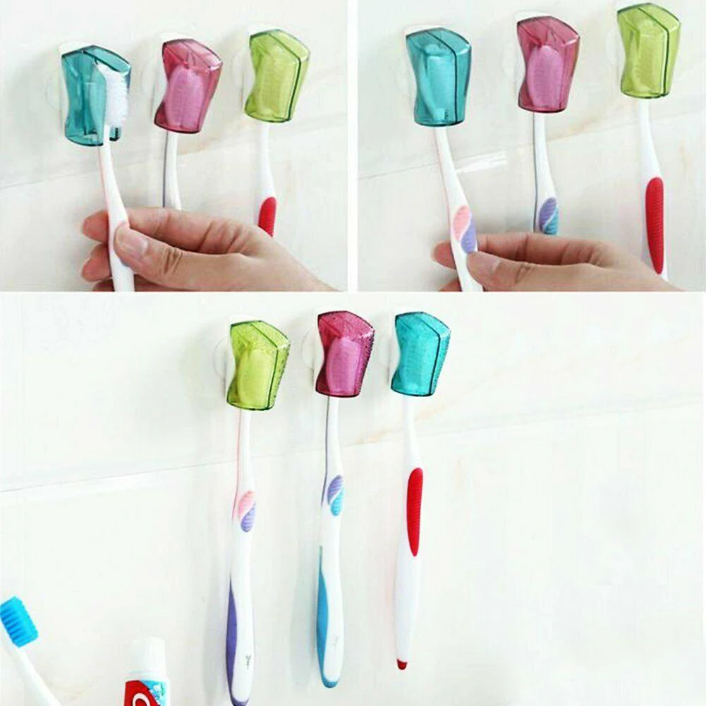 

3pcs/set Toothbrush Holder Bathroom Suction Cup Wall Mounted Dust Cover Hooks Suction Cup Bathroom Tools Toothbrush Rack
