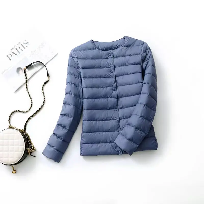 2023 New Women Reversible Ultralight Puffer Winter Jacket O-Neck Collarless 90% Duck Down Coat Female Portable Windproof Parkas