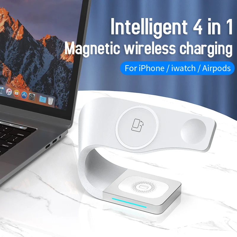 15W Fast Wireless Charger Stand For iPhone 14 13 12 11 8 Apple Watch 4 in 1 Foldable Charging Station for Android Series