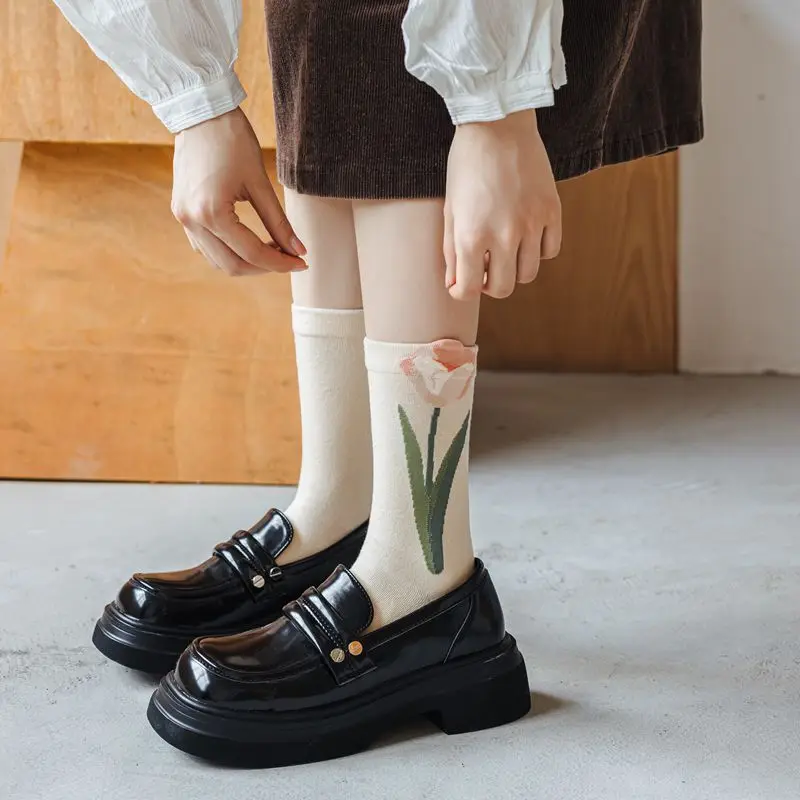 Women Socks New Korean Style Flower Casual Cotton Sock Girls Frilly Ruffle Cute Sweet Breathable Kawaii Crew Socks